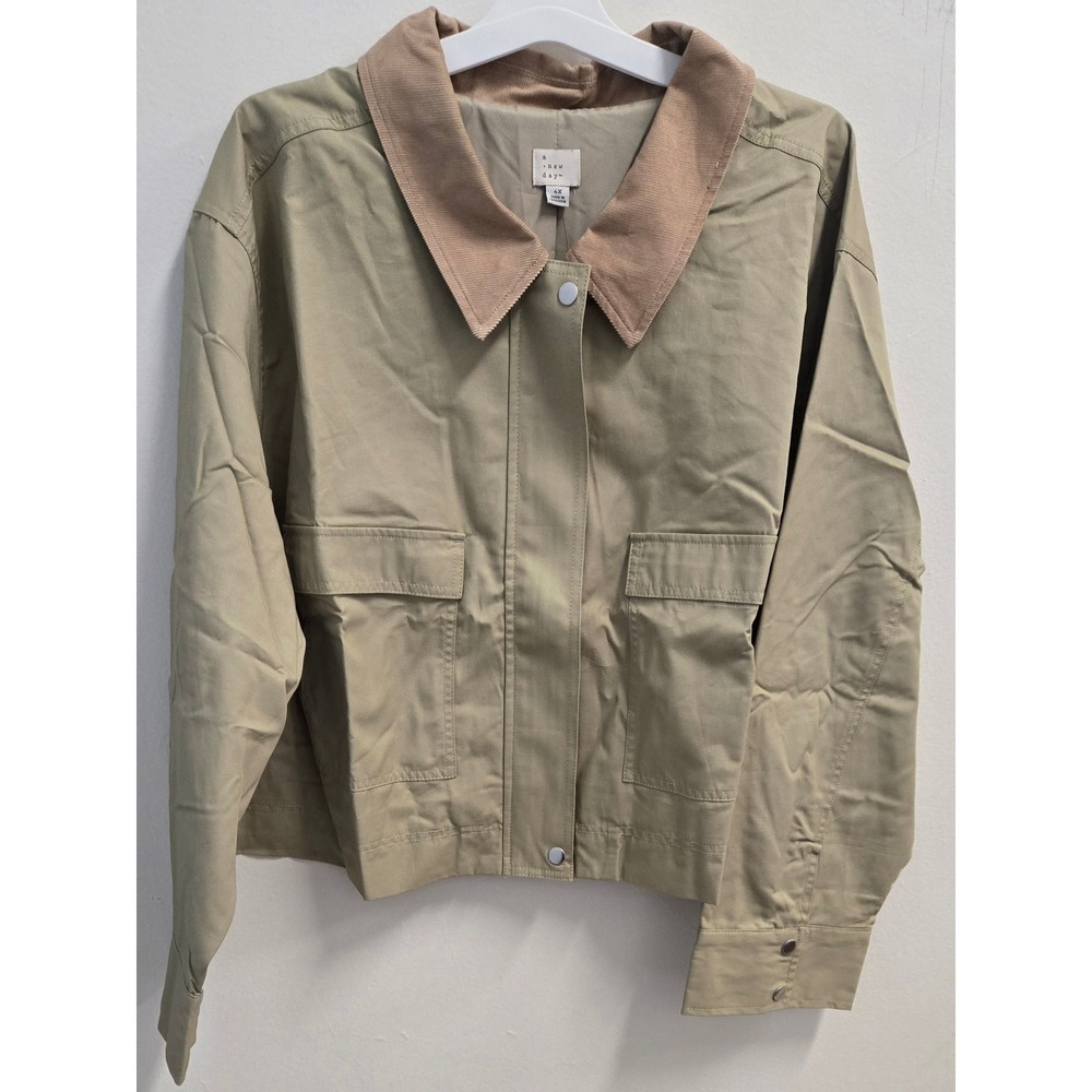 A New Day Womens Plus Size 4X Tan Utility cropped Jacket Corduroy Collar NWT